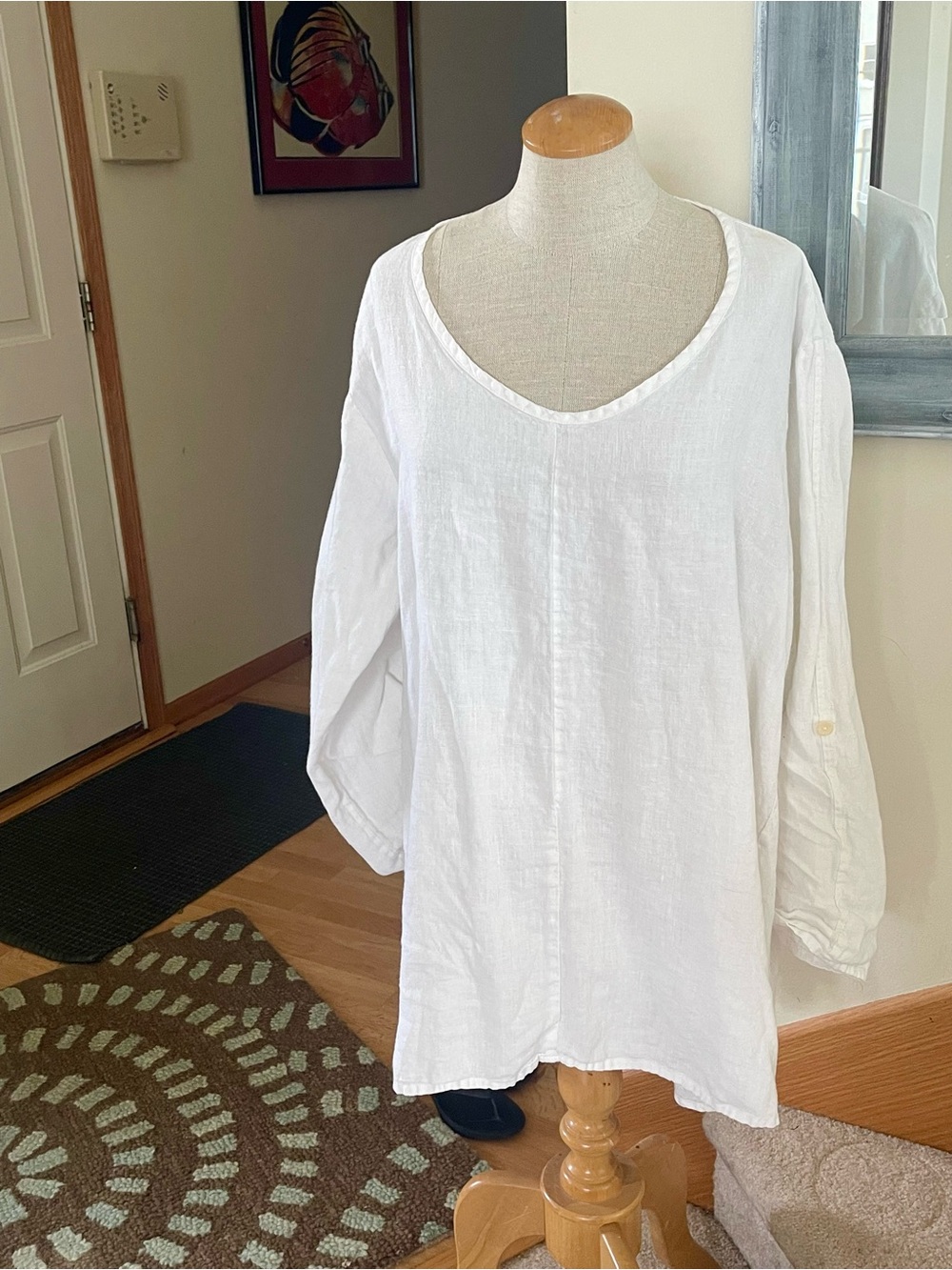 Flax White Linen V-Neck Tunic Top